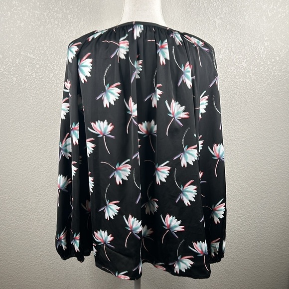 Jaclyn Smith Black Floral Boho V-Neck Long Sleeve Top Size XL - Picture 5 of 8